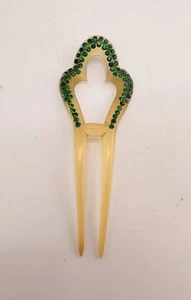 Art Deco 1920s Celluloid Lucite Hair Comb Rhinestones 2 Prong Unique Green - Picture 1 of 3