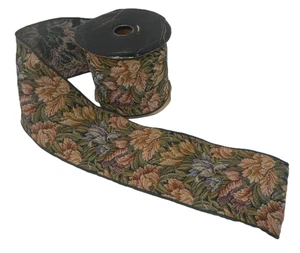 Princess Ribbon Elite Woven Tulips Hunter Green Floral Tapestry Wired 4" x 10yds - Picture 1 of 2