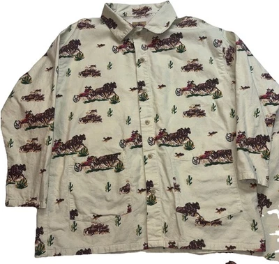 Conjunto de pijama pequeño de algodón cactus con mosca de granero para mujer vaqueros occidentales vagones caballos Foto 1 de 4