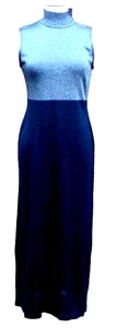 Vtg CAROLE LITTLE Black Silver Maxi Dress Stretch Sweater Metallic Regencycore L - Picture 1 of 5