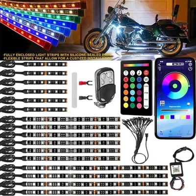 16PC RGB Bluetooth Motorcycle LED Light Under Glow Neon Strip Remote Control Kit - Image 1 of 4