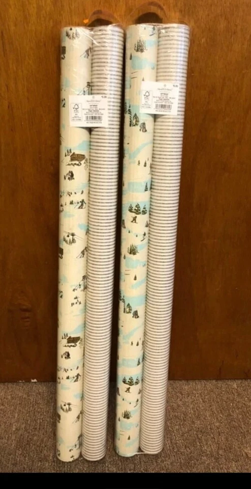 New Hearth & Hand Gift Wrap Paper Rolls; Black Stripe/Ski Scene & Red/Green Sets - Image 1 of 1