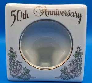 Vintage Enesco 1983 50th Anniversary Wünsche freistehender Keramik Bilderrahmen - Bild 1 von 8