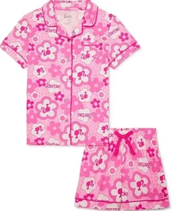 Barbie Floral Rosa 2 Teiliges Pyjama Nachtwäsche Set MÄDCHEN GR XS 4-5 NEU - Bild 1 von 6