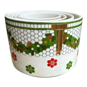 Anthropologie - Set of 4 Nesting Festive Bistro Tile Measuring Cups EUC - Picture 1 of 6
