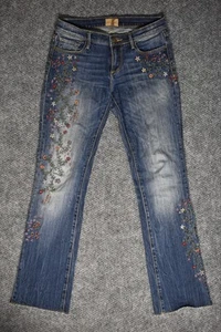 Driftwood Jordie Floral Embroidered Jeans Women’s 30 Straight Leg Raw Hem Blue - Picture 1 of 16