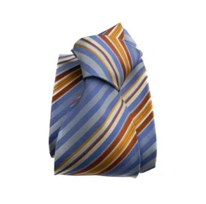 CRAVATTA DI SETA RIGATA AZZURRA CON RIGHE BEIGE CAMMELL - Picture 1 of 2