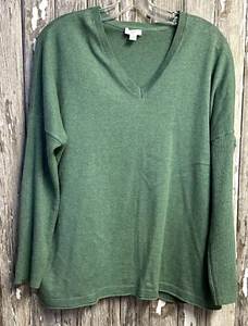 Women's J JILL M Pullover SWEATER V Neck Soft Drape Fine Knit Relaxed Moss Green - Picture 1 of 2
