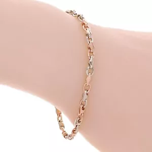 14k Rose & White Gold Handmade Fashion Link Bracelet 7.25" 4mm 9.4 grams - Picture 1 of 9