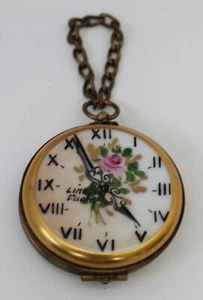 SCHÖNE PEINT MAIN LIMOGES UHR SCHMUCKKÄSTCHEN mit KETTE & ROSE DEKORATION - Bild 1 von 4