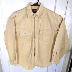 Vintage 70s Klondike Chamois Workwear Flannel Shirt Faded Wash Yellow Men M USA - Picture 1 of 9