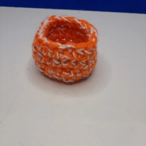 Small Orange Crocheted Basket New Handmade Two Strand Construction Little Nest  - Picture 1 of 5