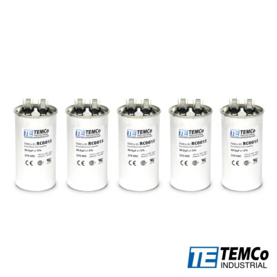 TEMCo 50 uf/MFD 370 VAC volts Round Run Capacitor 50/60 Hz -Lot-5