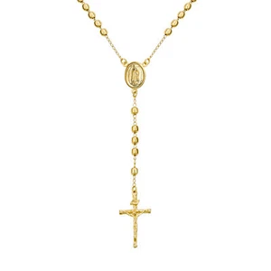 18K Gold Plated Virgin Mary Rosary Necklace with Crucifix and Beads - Picture 1 of 3