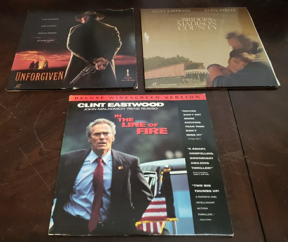 Lot of 3 Clint Eastwood Laserdiscs In The Line Of Fire Unforgiven  Bridges V2 Foto 1 de 4