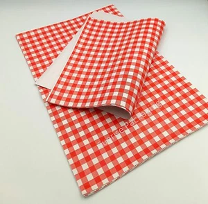 2000 x Blatt ROT Gingham Duplex Papier Lebensmittel Verpackung Fettdicht Chip Korb Einlagen - Bild 1 von 4