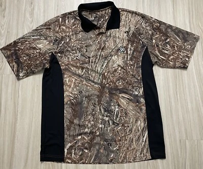 Camo Hunting Boo FIRETHORN TOUR Polo Shirt Mens M Classic Mossy Oak Duck Blind - Image 1 of 4