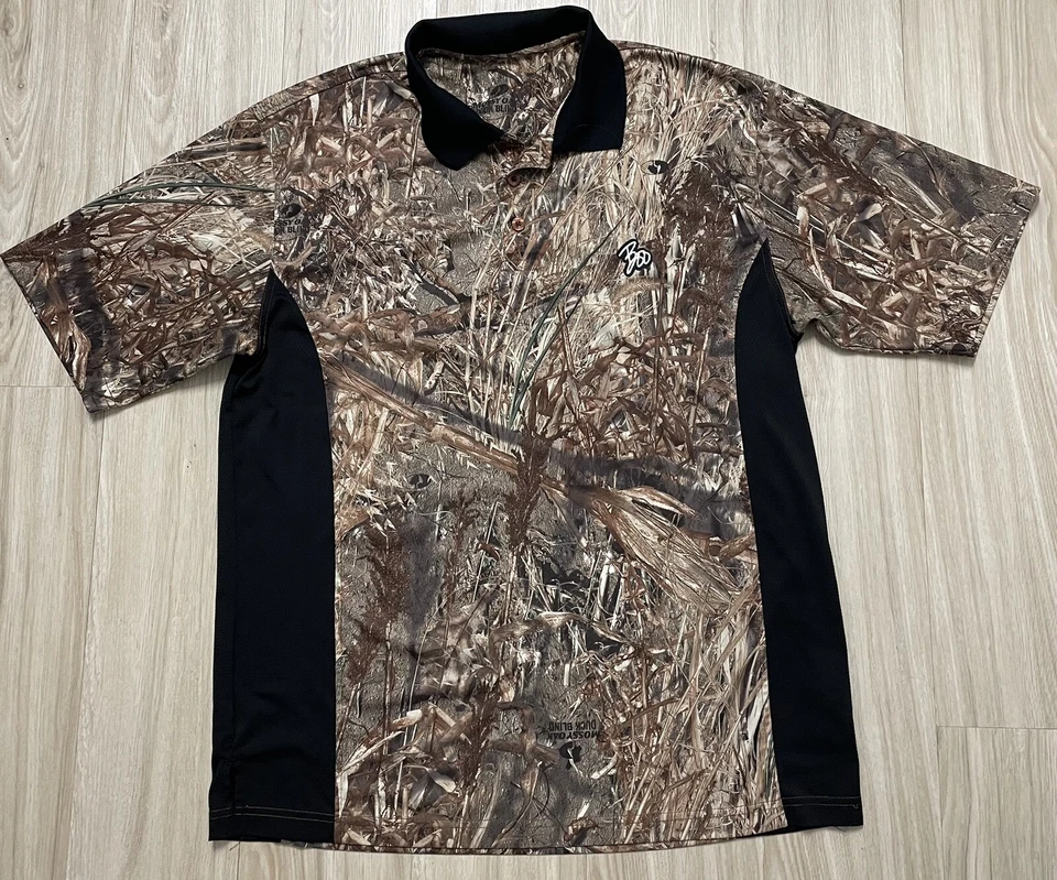 Camo Hunting Boo FIRETHORN TOUR Polo Shirt Mens M Classic Mossy Oak Duck Blind - Image 1 of 4