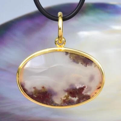 Anhänger Moosachat Cabochon & Vermeil 18K Vergoldet Auf Sterlingsilber 8,63 g - Bild 1 von 4
