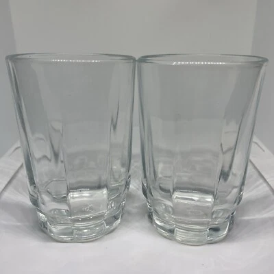 Винтажный соковый стакан Arcoroc США 5 унций прозрачное стекло ребристые панели 3 1/2 дюйма лот из 2 - Изображение 1 из 4