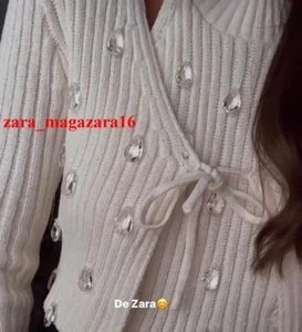 CHENILLE NEW ECRU CRYSTAL CARDIGAN & TOP WITH RHINESTONES SET TWO PIECE SIZE M - Picture 1 of 8
