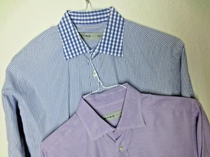 Etro SPA 41 Shirts set of two slim Italian Excellent! Blue stripe/ purple check  - Picture 1 of 10