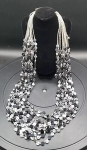 Collana di perline rotonde Chico's 14 corde nere e argento 15" - Foto 1 di 6