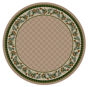 PINE CREEK PINECONE BORDER DESIGN AREA RUG - 8' ROUND - SANDSTONE - Picture 1 of 1