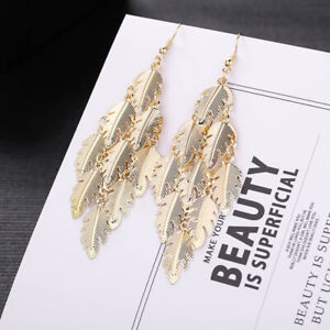 Women Silver Gold Long Leaf Drop Dangle Hook Earrings Wedding Boho Jewellery Lot