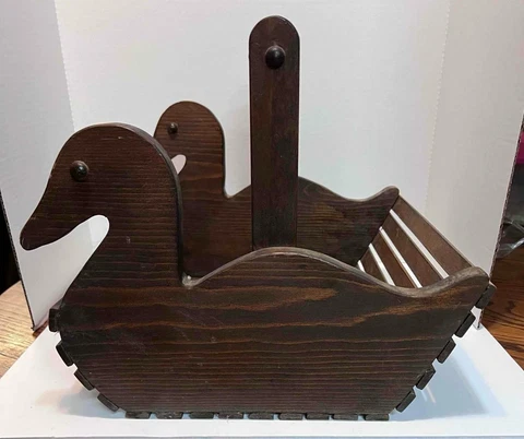 Vintage Handcrafted Wooden Duck Basket or Magazine Basket Cover