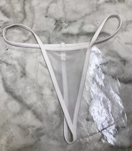 Vintage Thong V-String Soft Mesh Panty Snow White Underwear Sz Small Rare - Picture 1 of 4