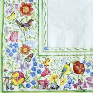 5 Paper Napkins for Decoupage/Scrapbooking/Craft-Flower Birds Festival - Picture 1 of 2