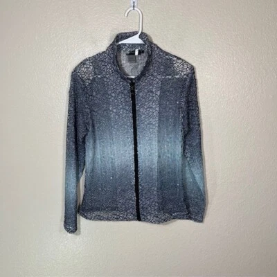 Chaqueta Damee Inc Mujer Malla Mediana Lentejuelas Cremallera Azul Gris Arte Foto 1 de 4