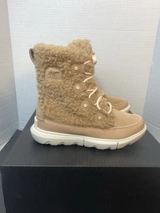 Kids Sorel Winter Boots Explorer Cozy Brown Suede Faux Fur NY4894-262 Size 3 New - Picture 1 of 9