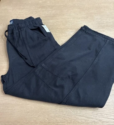 New Gap Black Mid Rise Easy Horseshoe Cargo Jeans XS Barrel Pull On Drawstring - Image 1 of 4