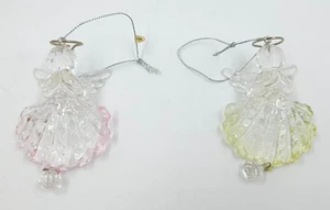 Set of 2 Vintage Cherub Angel Clear Acrylic 3" Christmas Ornaments - Picture 1 of 5
