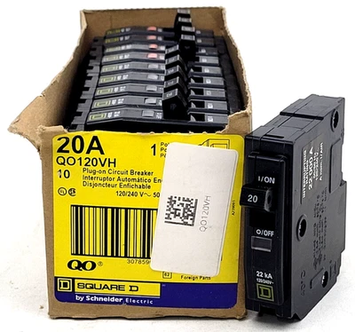 SQUARE D BY SCHNEIDER ELECTRIC Lot of 1- QO120VH Square D 20 Amp 240 Volt Circuit Breaker -Next Day Option -New