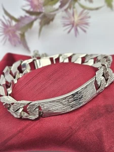 Vintage Hallmarked Scottish Sterling Silver ID Bracelet. Heavy, Textured Silver. - Picture 1 of 18