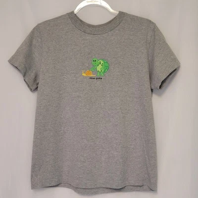 VTG Tilt Slow Poke Graphic Heathered Gray Shirt 90s Y2K Snail Turtle Adult L - Image 1 of 4