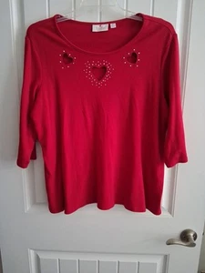 Quacker Factory Red Heart Cutout Top Size 1X - Picture 1 of 6