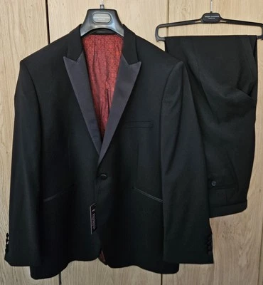 BNWT Brook Taverner Tailored Fit Black Dinner Suit. 52S Jacket 44W 29L Trousers - Image 1 of 4