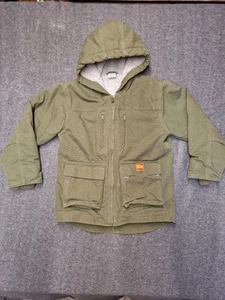 Carhartt Jacket Green Sherpa Lined Coat Duck Canvas Work Chore Medium 10/12 Teen - Picture 1 of 16
