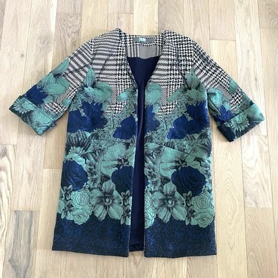 Eva Franco Anthropologie Veronica Car Coat Size 4 Floral Houndstooth Pockets - Image 1 of 4