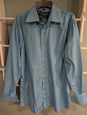 Rare Vintage Scarface Dragonfly Button Down Blue Shirt Mens Size XL Flip Cuff  - Image 1 of 4