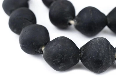 Cuentas de vidrio reciclado bicono negro Jumbo 25 mm Ghana vidrio marino africano agujero grande Foto 1 de 4