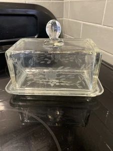Antique Art Deco Etched Glass Butter Dish - Picture 1 of 10