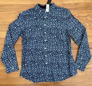 Talbots Petites 10P New Button Down Blouse Shirt Floral Blue 100% Cotton - Picture 1 of 7