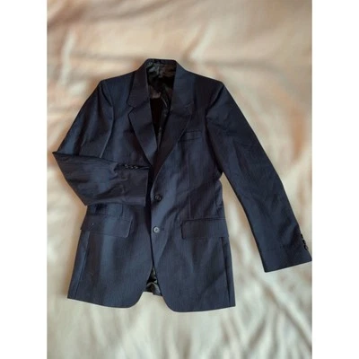 Винтажный мужской блейзер 80-х темно-синий в тонкую полоску - Изображение 1 из 4