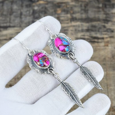 King Main Spiny Turquoise Gemstone 925 Sterling Silver Jewelry Earring Love Gift - Image 1 of 4