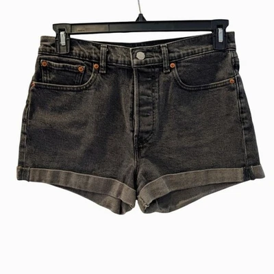 Levi’s High Rise Black Jean Shorts Size 30 Rolled Hem 5-Pocket Button Fly Denim - Image 1 of 4
